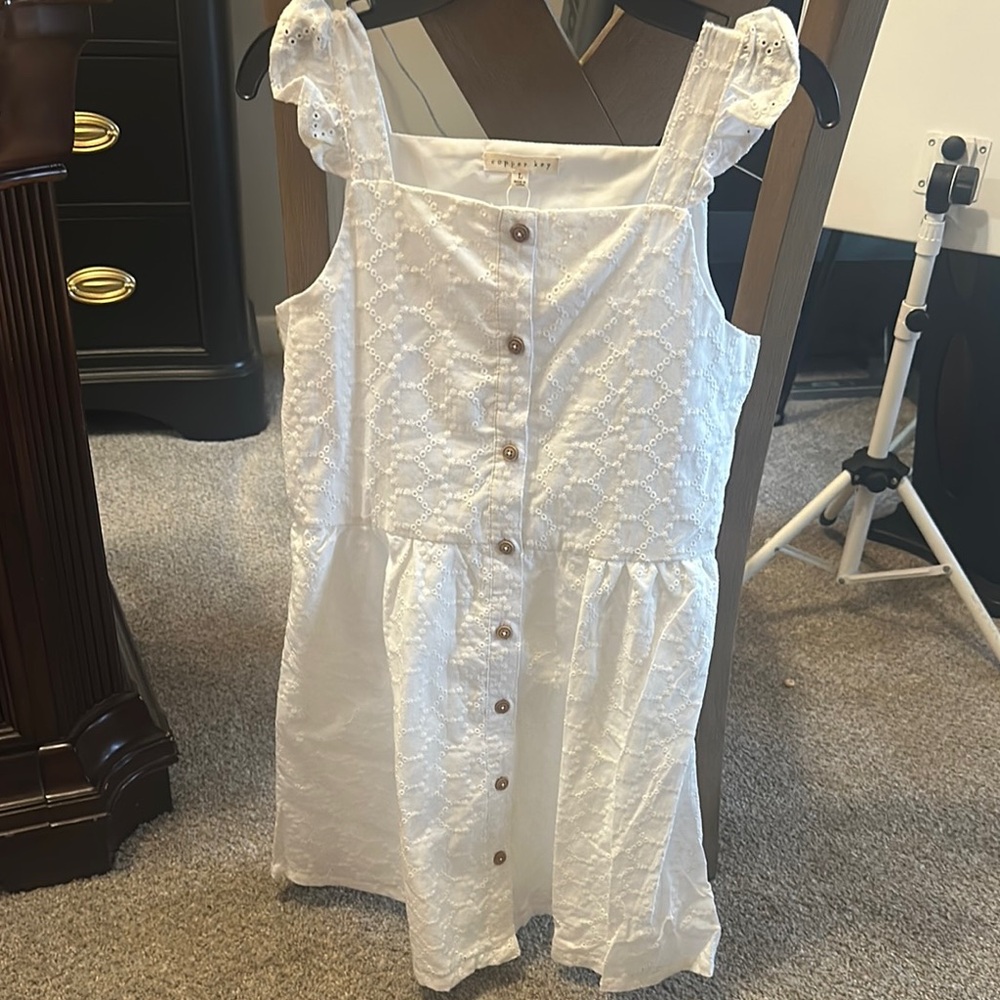 Copper Key White Sleeveless Ruffled Sundress
